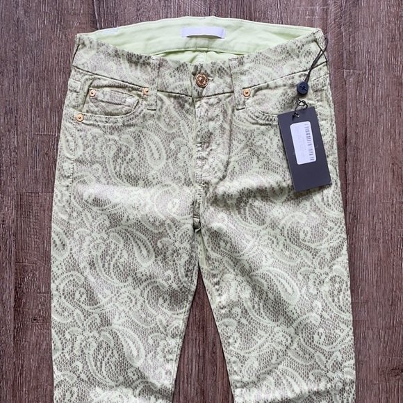 7 For All Mankind Paisley Metallic Jeans Green 23 - Picture 4 of 6
